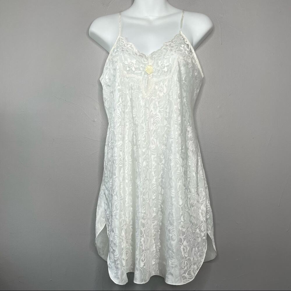 DENTELLE Vintage White Lace Nightie Medium Lingerie Angelcore Mini Slip Dress
